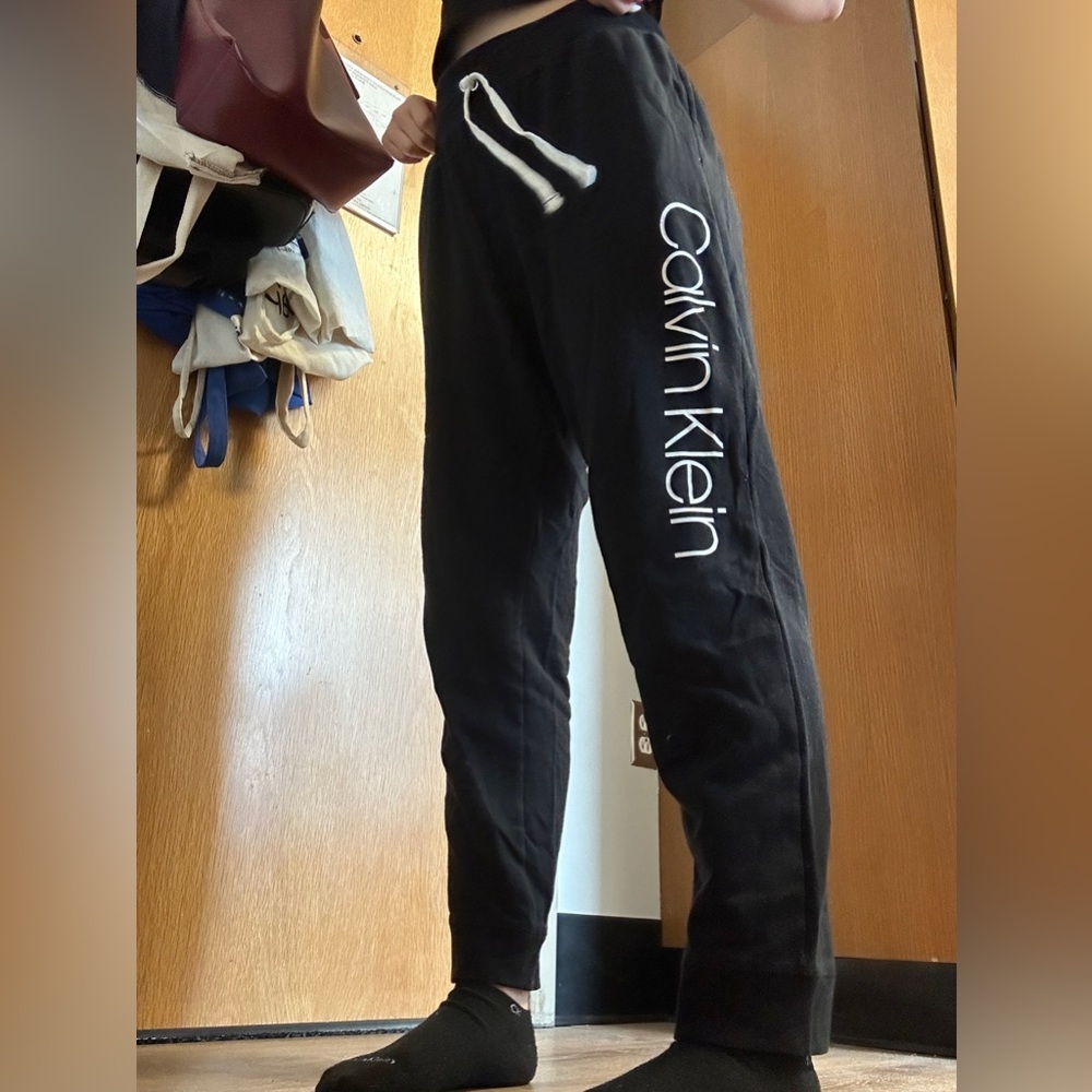 Calvin Klein Black Joggers with White Vertical Logo